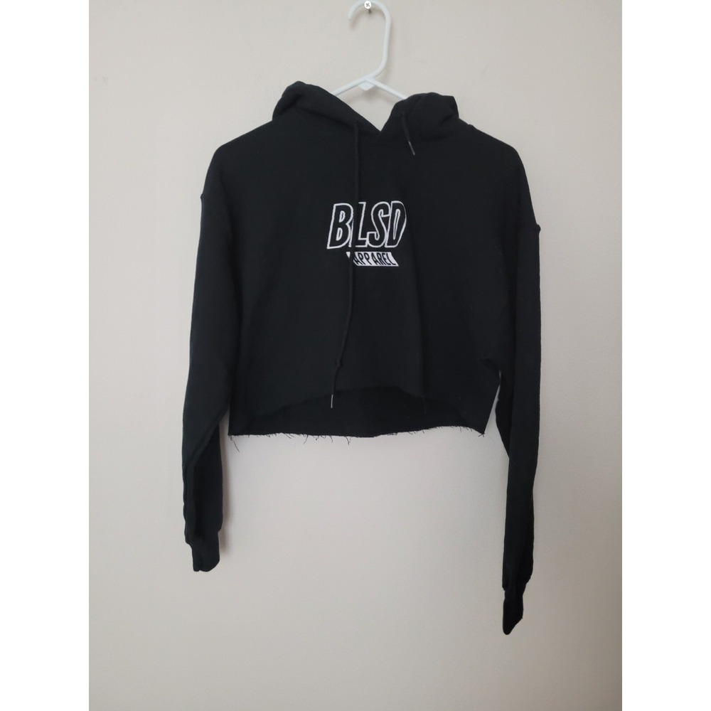 BLSD Apparel Too Blessed To Be Stressed Black Raw Cut Cropped Hoodie Size M